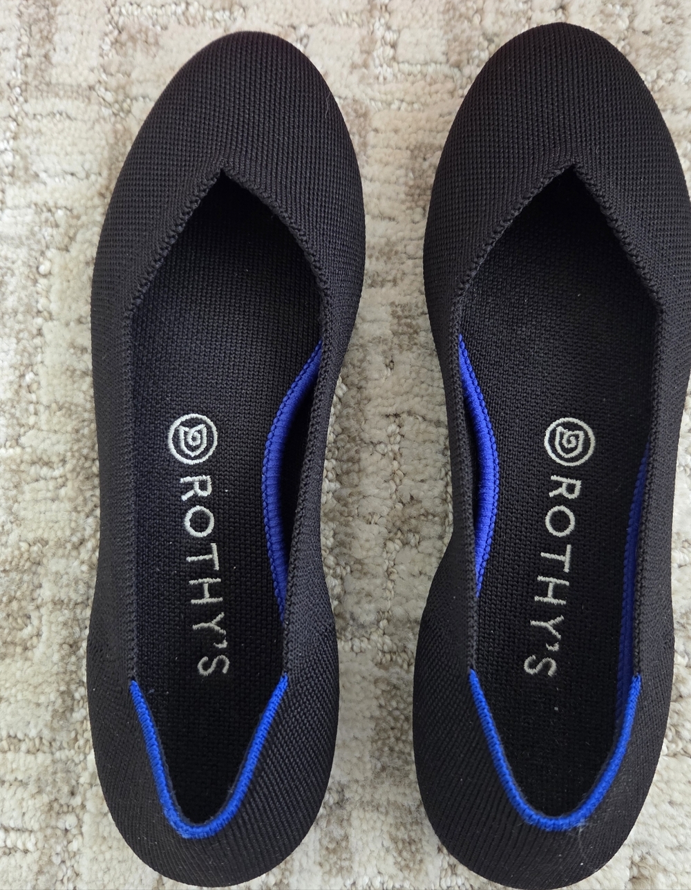Rothy's Black Knit Flats with Blue Trim